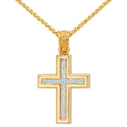 Χρυσός βαπτιστικός σταυρός διπλής όψης Κ14 με αλυσίδα